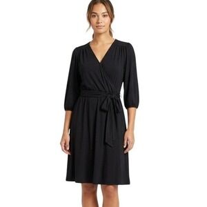 Draper James RSVP Dress Womens XL Black Wrap Belted V Neck Knit Knee Length Chic